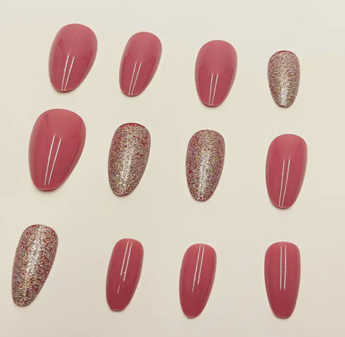 24 Pz Uñas Tips Nails Almendra Lisas Rosa Brillosas Press On Rosa Colores Mixtos