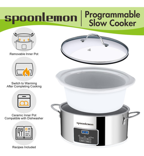 Spoonlemon Olla De Cocción Lenta De 6 Cuartos, Olla De Acero
