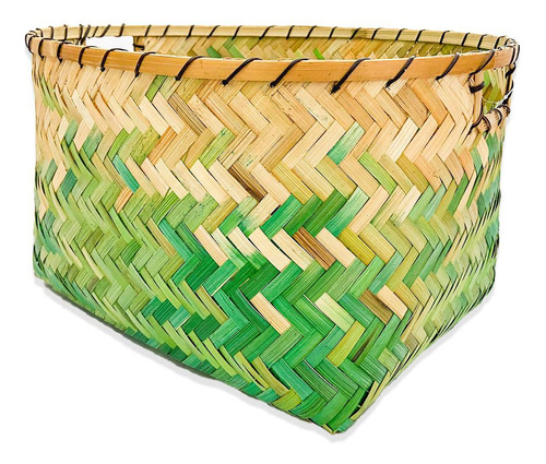 Cesta Natural De Bambu Decorativa Artesanal Grande 40x36cm