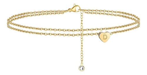 Pulsera D Heart Initial Beach Tobillo Para Mujer Oro De 14