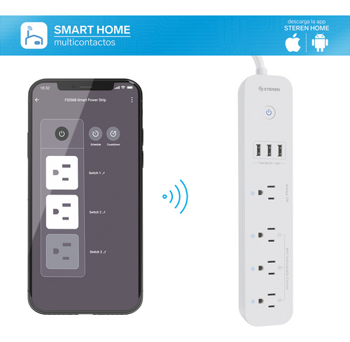 Barra Multicontactos Wifi 4 Salidas 3 Puertos Usb Steren