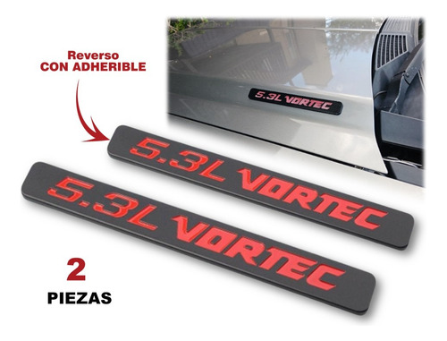 Par De Emblemas 5.3l Vortec Negro Con Rojo