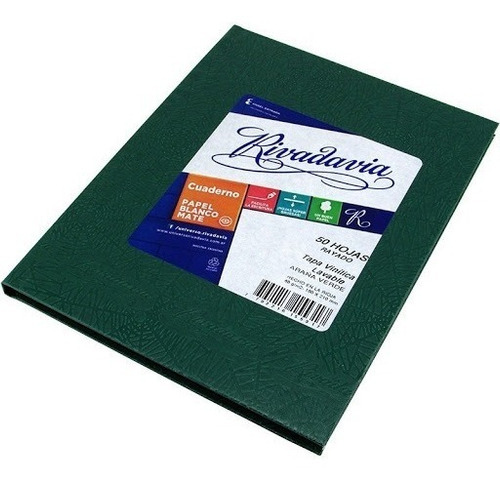 Cuaderno Rivadavia Tapa Carton Dura X50 Hojas Rayadas Araña Color Verde