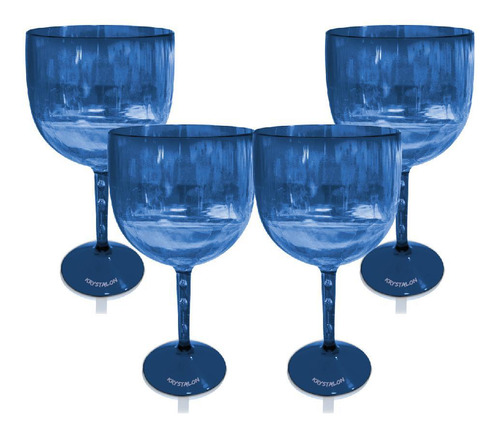 Jogo De Taças Gin Krystalon Azul Translúcido 4 Peças 550ml