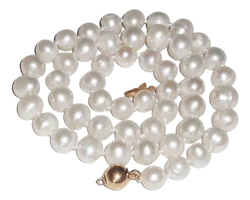 Collar De Perlas Blancas Cultivadas 8-9mm Broche Dorado R4