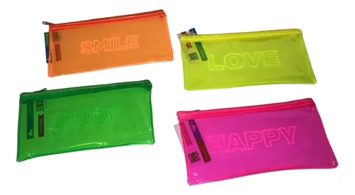 Cartuchera Canopla Chata Pvc Frases 1 Cierre Ibi Color Naranja Smile