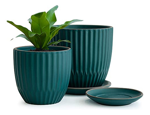 Set Of 2 Stoneware Planter Pots, Ceramic Pot With Drain...