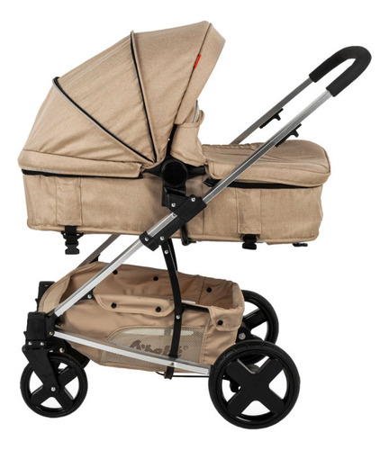 Carriola De Viaje Para Bebe Plegable Ligera Con Portabebe Color Beige Chasis Negro