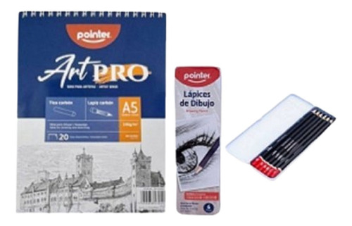  Pack Croquera A5 + Caja Metal 6 Lápices De Dibujo