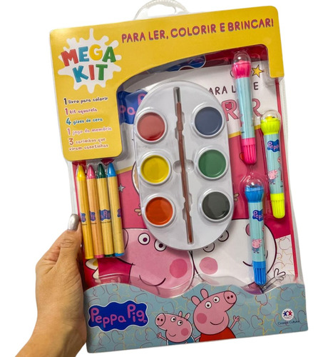 Megakit Livro Infantil Colorir - Peppa Pig - Ler, Colorir E Brincar - Com Giz De Cera Canetinha Aquarela