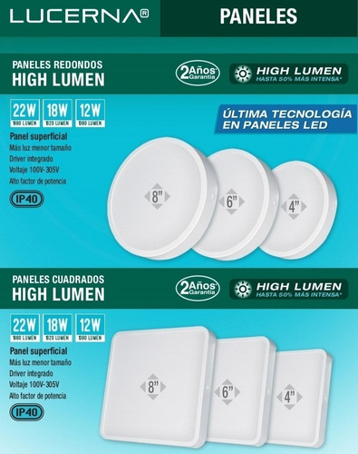 Highlumen Plafones Redondos Superficial Lucerna 12w