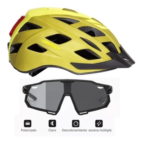 Casco Mtb Enduro Con Luz Lentes Fotocromaticos Polarizados