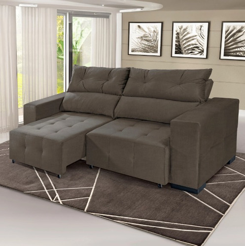 Sofa Dincamarca Terciopelo, Retráctiles Y Reclinables Color Marrón Diseño De La Tela Liso