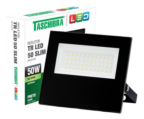 Refletor Taschibra Led Tr Slim 50w Verde Preto Bivolt