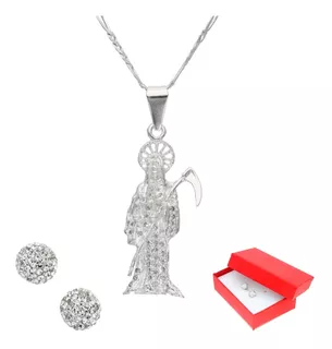 Cadena De Plata Y Dije De Santa Muerte Pave + Regalo