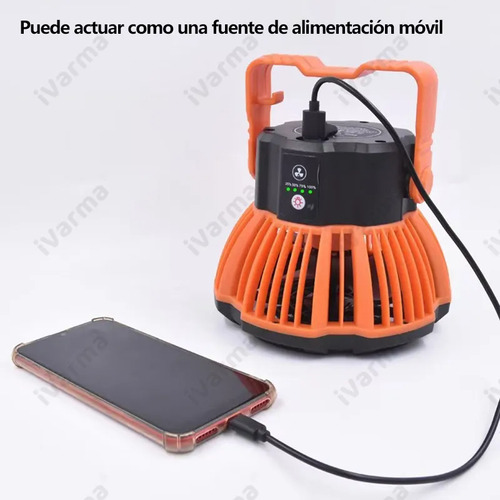 Ventilador De Camping Recargable Portátil Con Luz Led