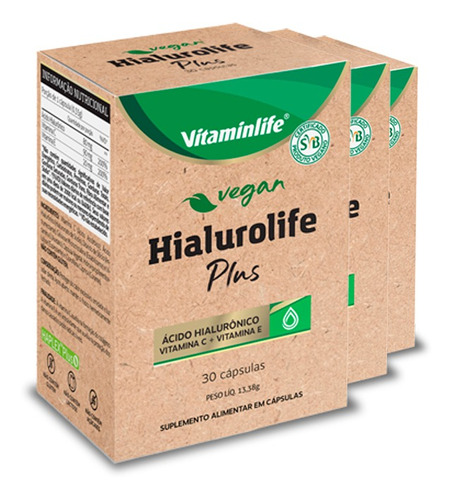 Kit 3 Hialurolife Plus Vitaminlife 30 Cápsulas Veganas Sabor Sem Sabor