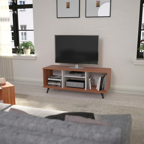 Mueble Para Tv Rack 3 Compartimientos 1 Estante Regulable Color Wengue
