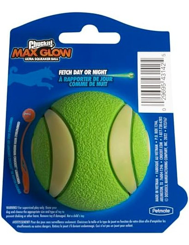 Juguete para perros Chuckit Max Glow Ultra Squeaker Ball, color verde medio