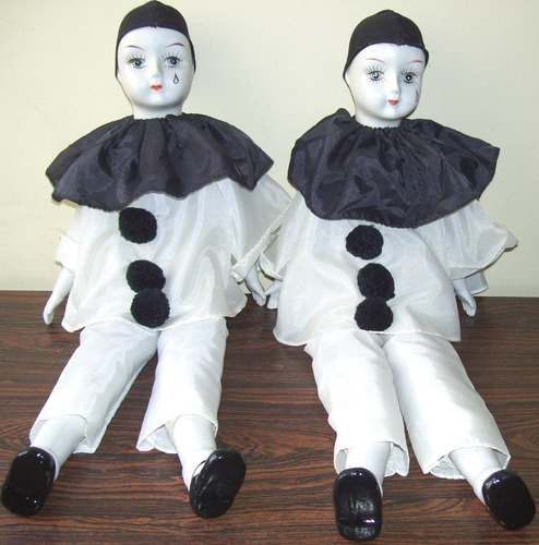 2 Muñecos Pierrot Vintage Años 70 Comprados En Francia 56cm.