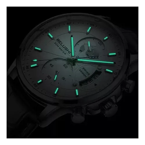 Reloj De Cuarzo Belushi Para Hombre, De Piel, Luminoso, Resi