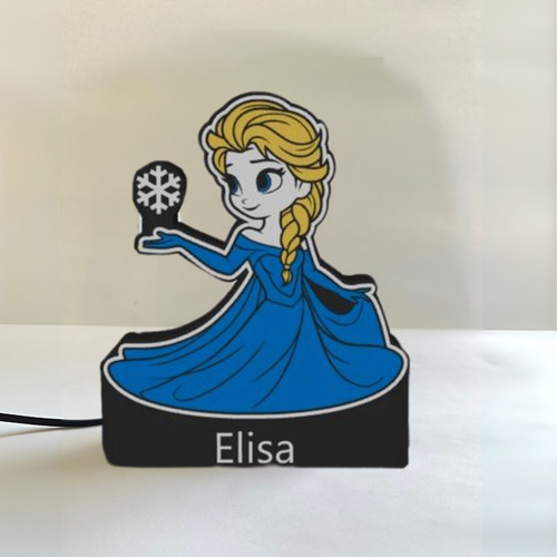 Luminária Da Elsa Frozen Personalizada Azul Preto