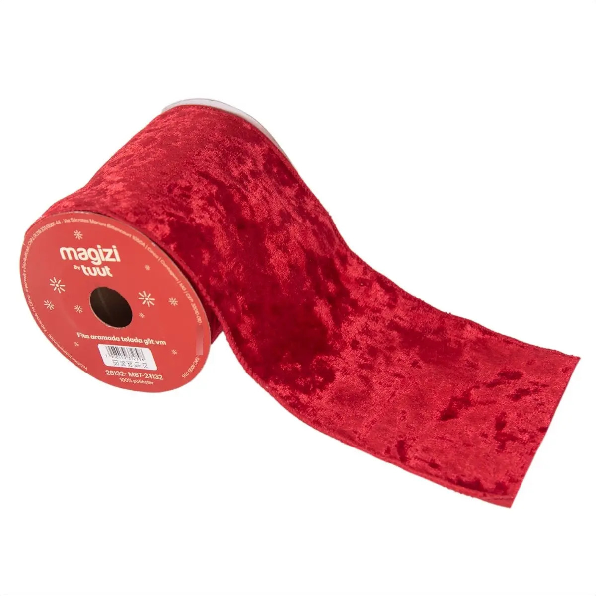 Fita Aramada Vermelho Veludo Tecido 9.14m X 10cm