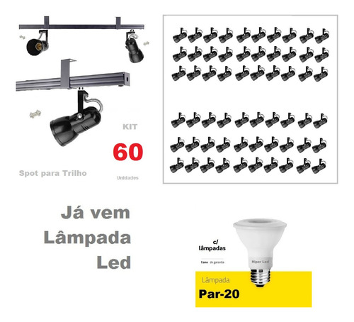 Kit 60 Spot Lâmpada Par20 Led 8w 3000k Branco Quente