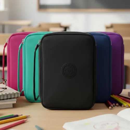 Estojo Escolar Calmfy Preto Organizador 100 Lápis Náilon Compacto
