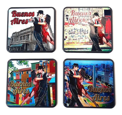 Posavasos Corcho Reforzado Foil Argentina Tango Bsas Set X4 