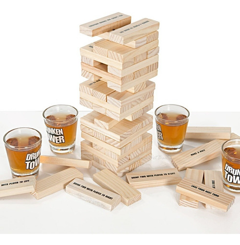 Juego De Mesa, Jenga Shots + 4 Vasos, Juegos Para Borrachos