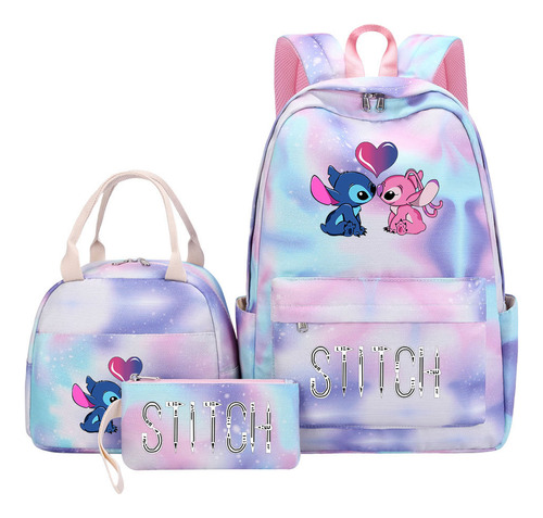 Juego de mochilas escolares Lilo And Stitch Color 23 de tres piezas con la imagen de la tarjeta Press The Color