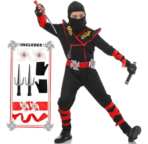 Juego De Disfraz De Lujo Ninja Para Niños Con Accesorios De 