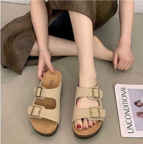 Sandalias De Corcho Playa De Verano Con Hebilla Ajustable
