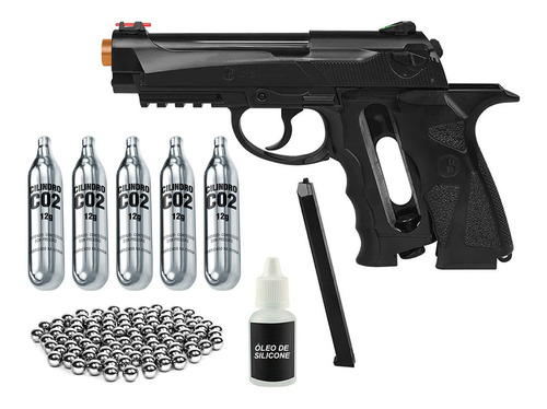 Pistola C12 4.5mm Co2 Airgun + 5 Co2 + 300 Esfera Aço + Óleo