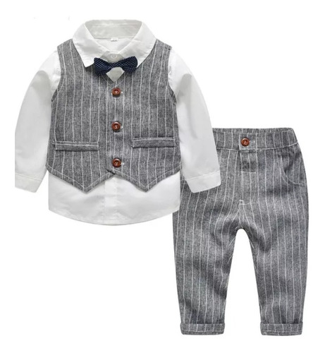 Traje De Fiesta Elegante Chaleco Gris Niño Bebe Eventos