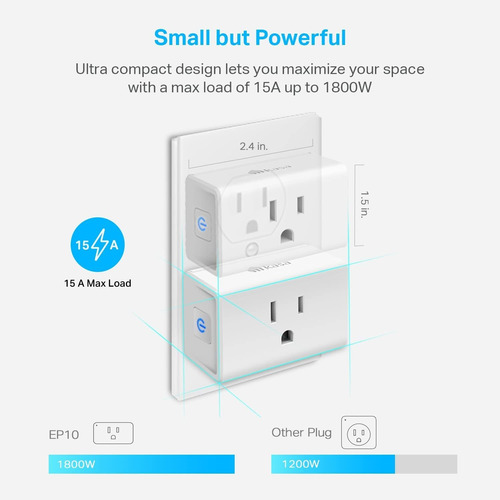 Kasa Smart Plug Ultra Mini 15a, Toma De Corriente Wi-fi P...