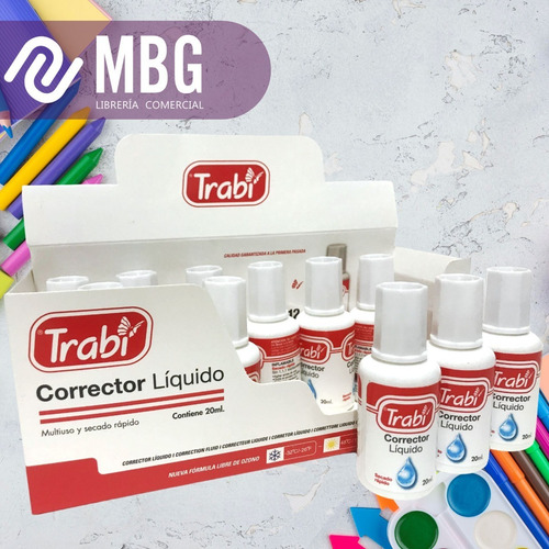 Imagen 4 de 6 de Corrector Liquido Trabi 20 Mi En Frasco Con Pincel