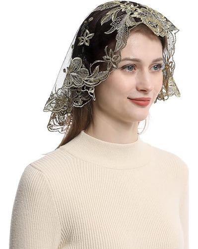 Velo De Iglesia Bordado Mantilla Encaje Español 45 X 46 Cm