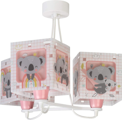 Lámpara Infantil De Techo 3 Luces Koala Animales Rosa