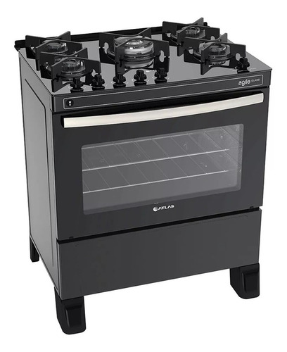 Fogão de piso Atlas Agile Glass 5 queimadores GLP preto 110V/220V porta de vidro 86.5L