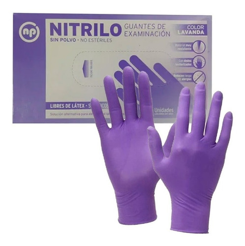Imagen 1 de 2 de Guantes De Nitrilo Lavanda Descartables X 100 Unidades