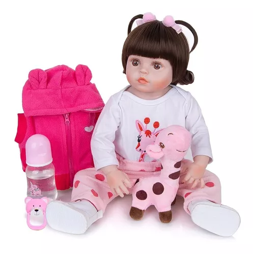 Bebe Reborn Original Girafinha Menina 100% Silicone 48cm Pode dar Banho