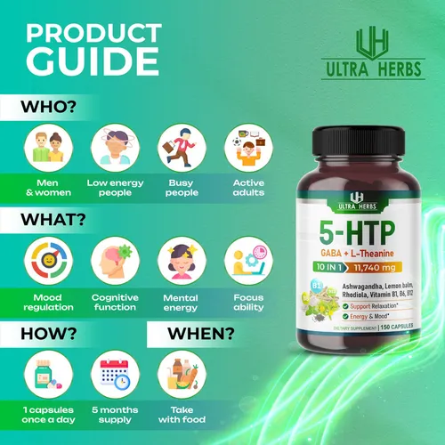 Suplemento 5-htp 11,740 Mg 10 En 1 Con Gaba, L-teanina, Ashw
