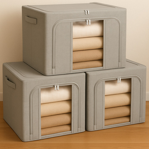 Set X3 Organizador Oxford Ropa Frazada Caja Almacenamiento Gris Claro