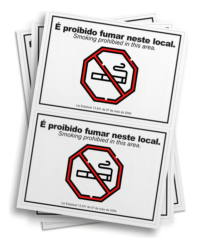 Kit 2 Adesivos Proibido Fumar Horizontal 14cmx20cm