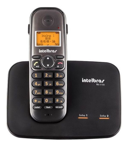 Kit Telefone Fixo Sem Fio 2 Linhas Com 9 Ramal Bina Headset