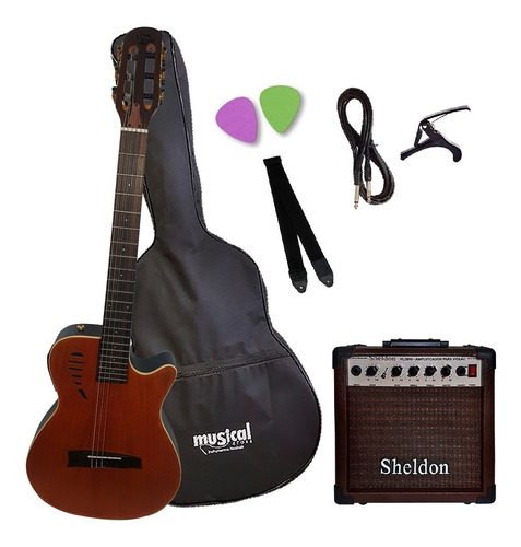 Violão Elétrico Flat Marquês Vn-11 Mogno Kit Completo Oferta