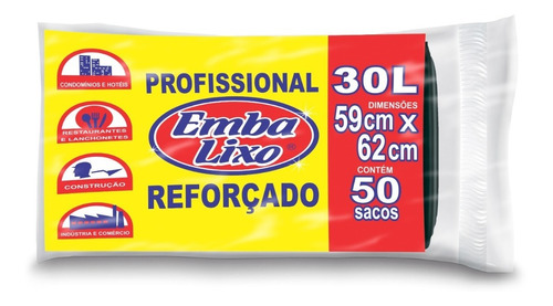 Saco De Lixo 30l Reforçado Embalixo - 50 Unidades Cor Preto