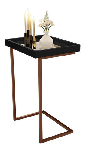 Mesa Lateral Apoio Sofá Com Espelho Jb 4774 - Preto / Bronze Cor Preto/Bronze